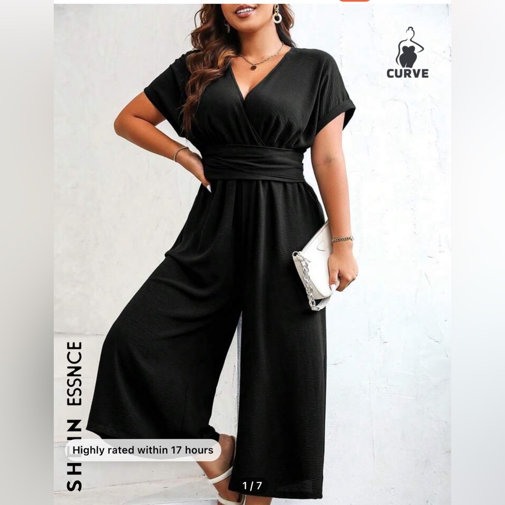 New in bag SHEIN Essnce Plus Surplice Neck Batwing Sleeve Wide Leg Jumpsuit
